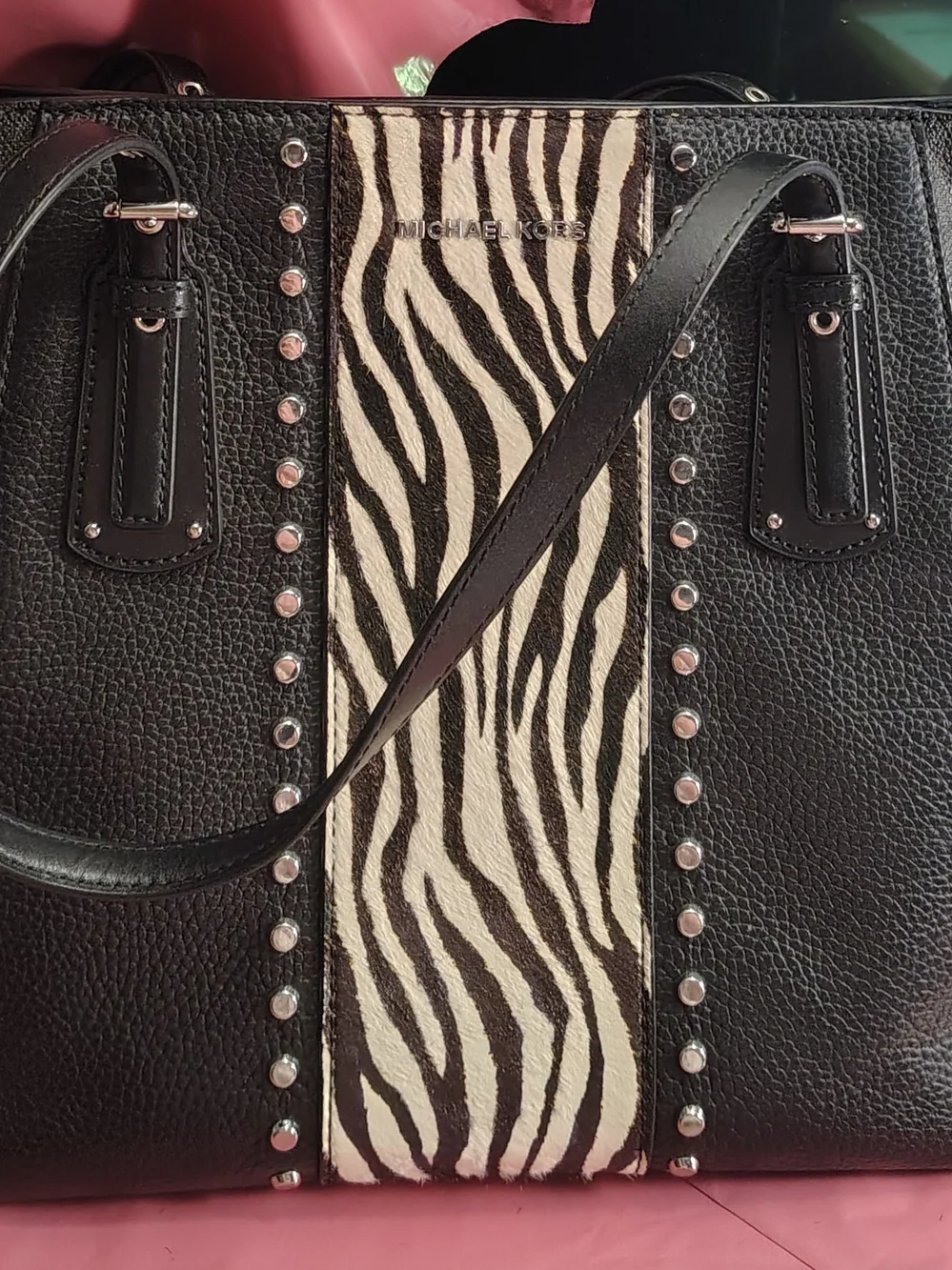 Michael Kors Black and White Zebra-Accent Leather Tote